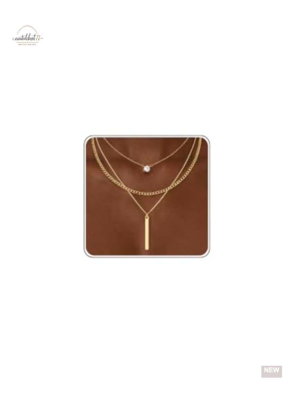 14K Gold Plated Layered Necklace Set - 3 Chain Stackable Pendant Necklace